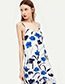 Fashion White+blue Flower Pattern Decorated Dress