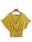 Fashion Yellow Pure Color Decorated V Neckline Shirt
