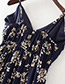 Fashion Navy V Neckline Design Flower Pattern Dress