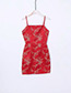 Fashion Red Embroidery Flower Decorated Dress
