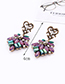 Fashion Purple Geometric Shape Diamond Decorated Earrings