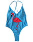 Sexy Blue Flamingo Pattern Decorated One-piece Swimwear