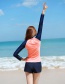Sexy Navy+pink Long Sleeves Design Color Matching Swimsuit