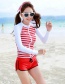 Sexy Red+white Stripe Pattern Design Long Sleeves Swimsuit(3pcs)