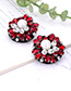 Elegant Red Pearls&diamond Design Flower Shape Earrings