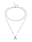 Elegant Silver Color Moon Pendant Decorated Double Layer Necklace