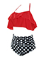 Sexy Red+black Off-the-shoulder Design Dots Pattern Decorated Swimwear(2pcs)