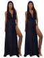 Sexy Black V Neckline Design Pure Color Dress