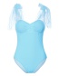 Sexy Blue Pure Color Decorated One-piece Swimwear