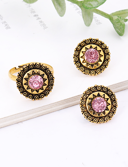Fashion Gold Color Round Shape Decorated Earrings&rings Set (12 Pcs )