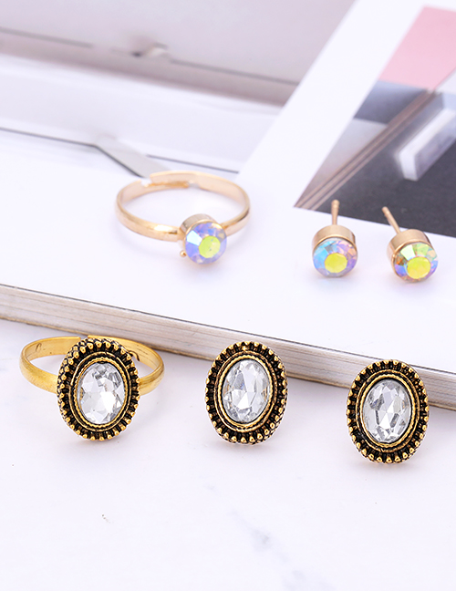 Fashion Blue Round Shape Decorated Earrings&rings Set (12 Pcs )
