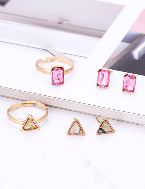 Fashion Gold Color Square Shape Decorated Earrings&rings Set (12 Pcs )
