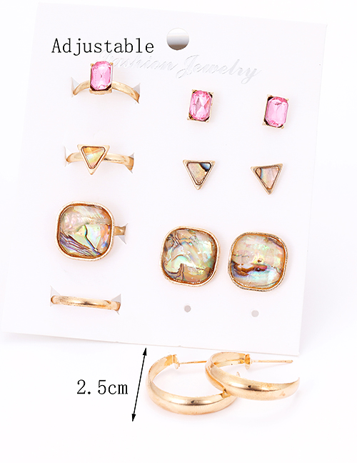 Fashion Gold Color Square Shape Decorated Earrings&rings Set (12 Pcs )