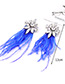 Vintage Sapphire Blue Diamond&feather Decorated Long Earrings