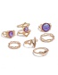 Elegant Gold Color Gemstone Decorated Hollow Out Ring(7pcs)