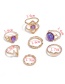 Elegant Gold Color Gemstone Decorated Hollow Out Ring(7pcs)