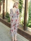 Fashion Beige Flower Pattern Decorated V Neckline Jumpsuit
