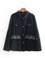 Fashion Black Embroidery Flower Decorated Coat