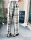 Fashion Khaki Grid Pattern Decorated High-waist Pants