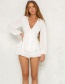 Fashion White V Neckline Design Pure Color Jumpsuit