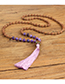 Trendy Khaki Beads Decorated Long Tassel Necklace
