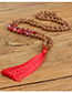 Vintage Orange Tassel&beads Decorated Long Necklace