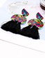 Fashion Navy Flower Pattern Design Tassel Earrings