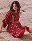 Fashion Red Flowers Decorated Bats Sleeves Dress