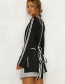Fashion Black Stripe Pattern Design V Neckline Coat