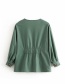Fashion Green V Neckline Design Pure Color Blouse