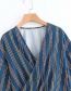 Fashion Navy Stripe Pattern Design V Neckline Shirt