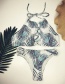 Sexy White Leaf Pattern Decorated Split Bikini