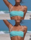 Sexy Blue Off-the-shoulder Deisgn Stripe Pattern Swimwear（2pcs）
