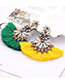 Fashion Green+white Geometric Shape Decorated Tassel Earrings