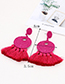 Fashion Claret Red Round Shape Decorated Tassel Earrings