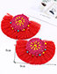 Fashion Red Sector Shape Decorated Tassel Earrings