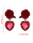 Fashion Claret Red Flowers Decorated Heart Shape Earrings