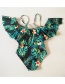 Fashion Green Flower Pattern Decorated Swimwear