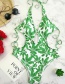 Sexy Green Leaf Pattern Decorated Backless Swimwear