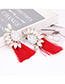 Elegant Plum red Oval Shape Diamond Decorated Tassel Earrings