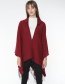 Fashion Red Tassel Decorated Pure Color Cloak