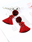 Fashion Claret Red Flower Shape Decorated Tassel Earrings