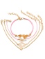 Fashion Gold Color+pink Heart&leaf Shape Decorated Bracelet (4 Pcs )