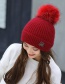 Fashion Dark Pink Pom Ball Decorated Pure Color Hat