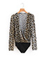 Fashion Brown Leopard Pattern Decorated V Neckline Jumpsuit