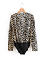 Fashion Brown Leopard Pattern Decorated V Neckline Jumpsuit