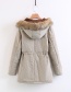 Fashion Navy Fur Collar Decorated Pure Color Coat