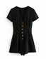 Fashion Black V Neckline Design Pure Color Jumpsuit