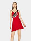 Fashion Red Pure Color Decorated Suspender Dress