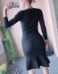 Fashion Black Round Neckline Design Pure Color Fishtail Dress
